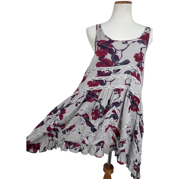 Free People Gray Floral Voile & Lace Slip Dress | Boho Grunge Fairy Cottagecore - Picture 14 of 16